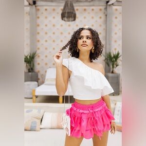 The Impeccable Pig White “See You There” One-Shoulder Top